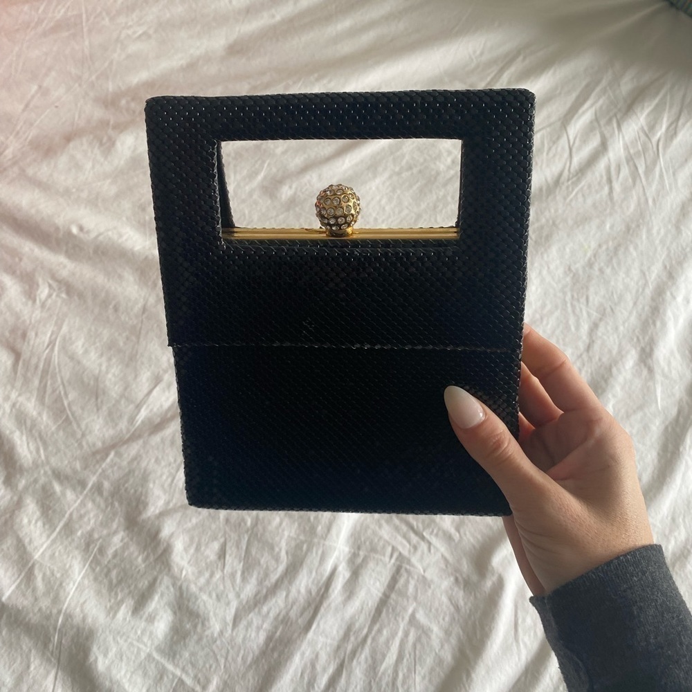 La Regale- Vintage Black Evening Bag with Diamond Clasp - Picture 2 of 7